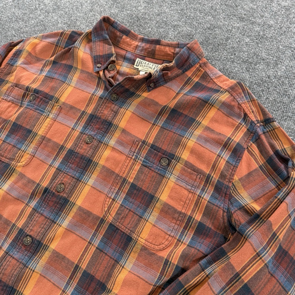 Duluth Trading Relaxed Fit Long Sleeve Button Shirt Mens 4XL Orange Plaid 52007
